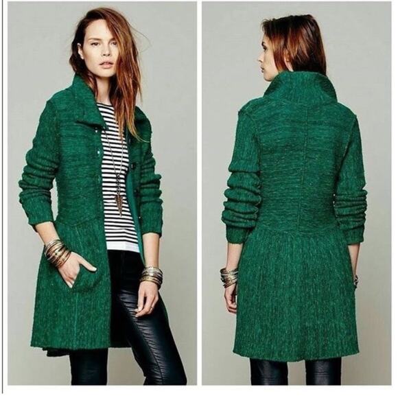 Free People Loch Raven Kelly Green Sweater Wool Jacket Women’s Size Medium - Picture 1 of 7